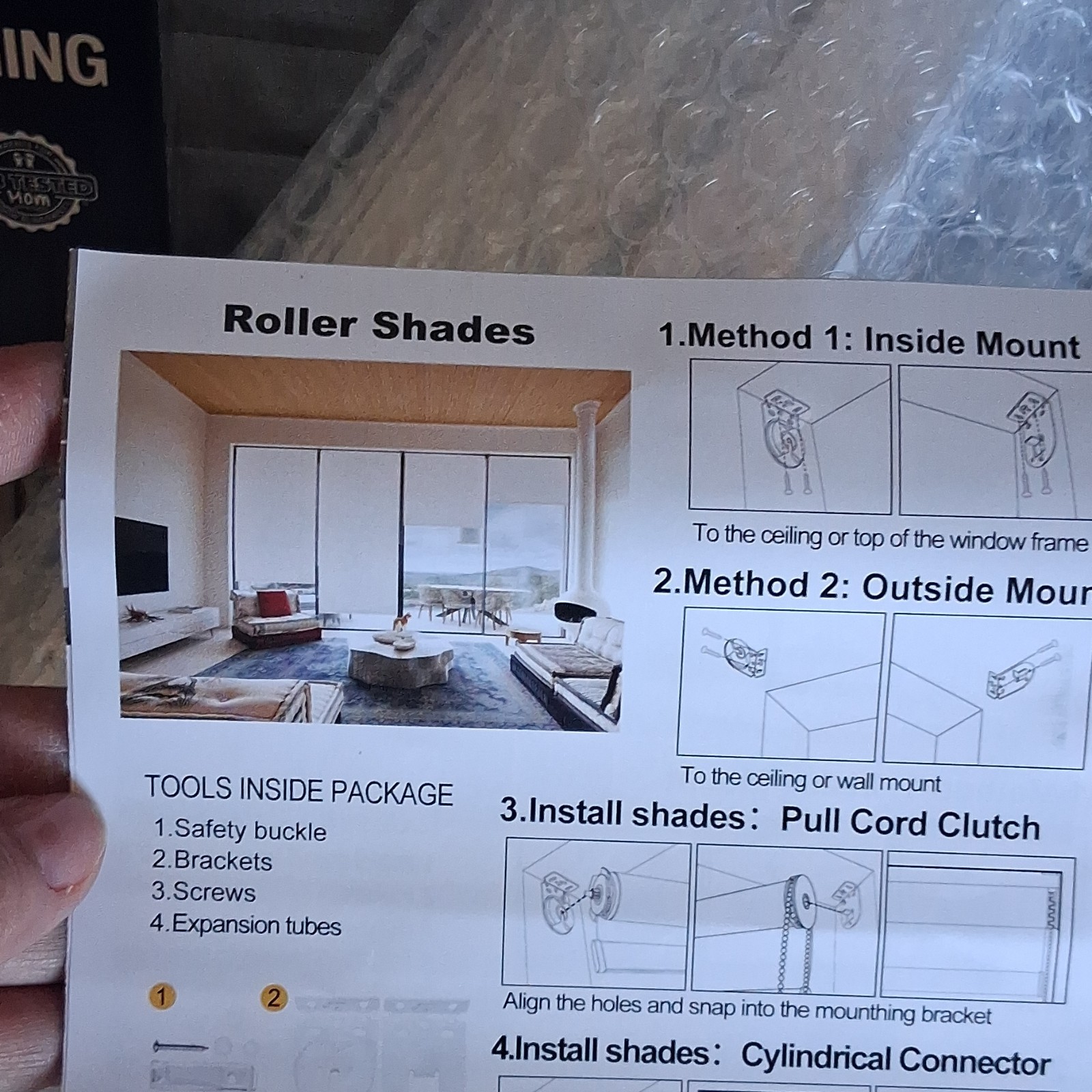 Roller Shades White Pull Cord Clutch Cylindrical Connector Inside Outside Mount
