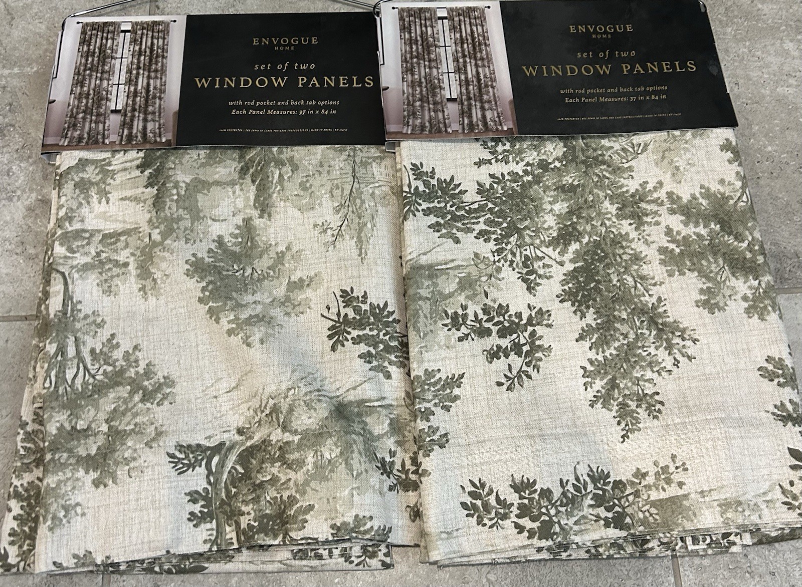 Greenwood Forest Set of 4 Toile Curtain Panels 37″x84″ Loden Green