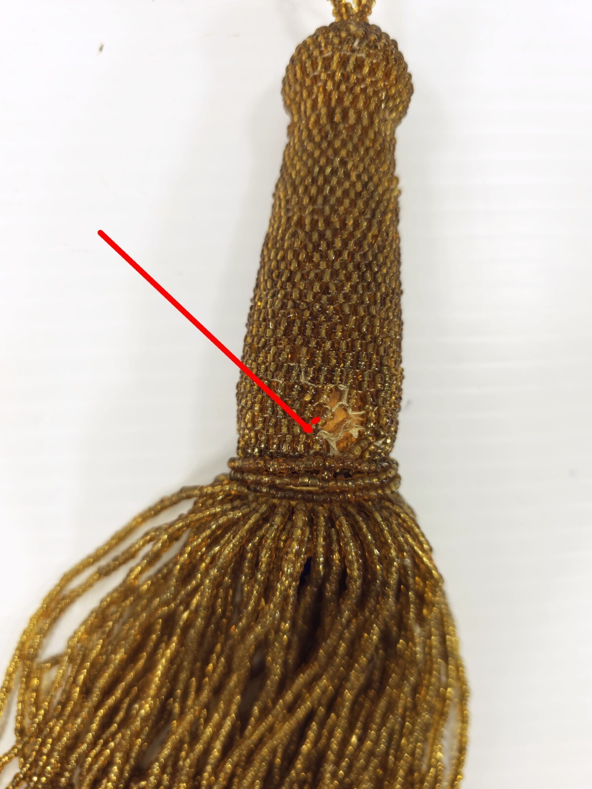 Antique Single Beaded Gold Tassel 13″ in length
