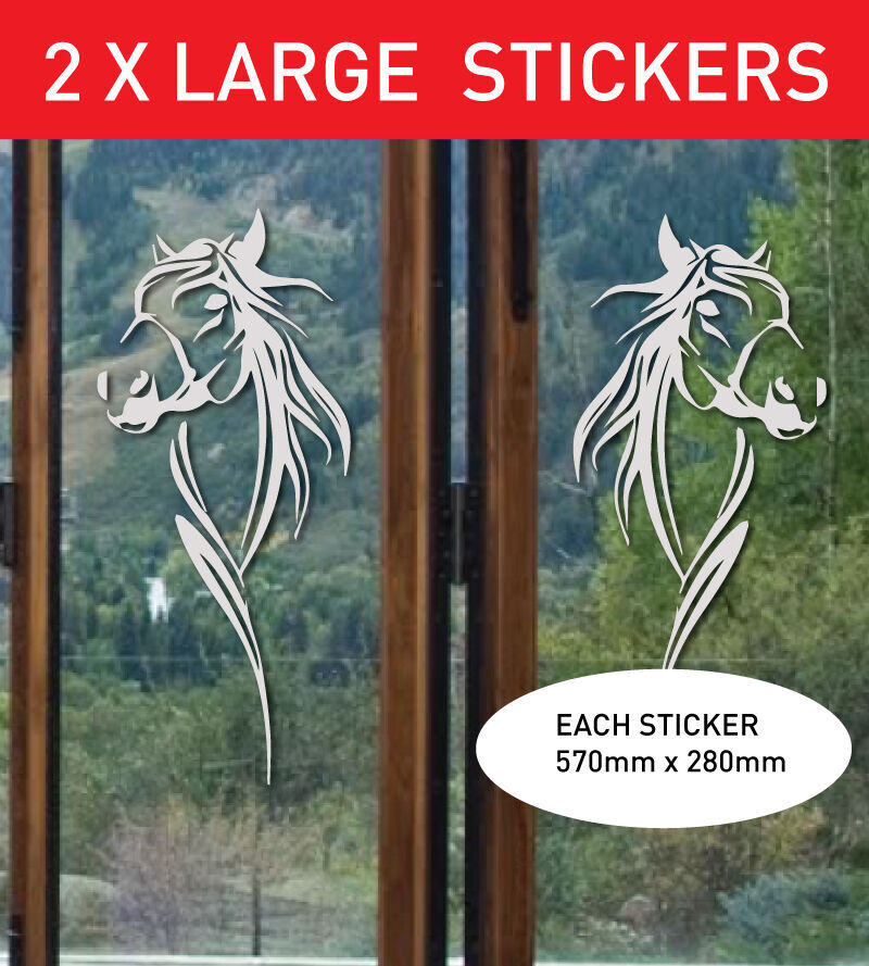 2 X Large Horse head decals in etched frosted vinyl sticker for Glass window