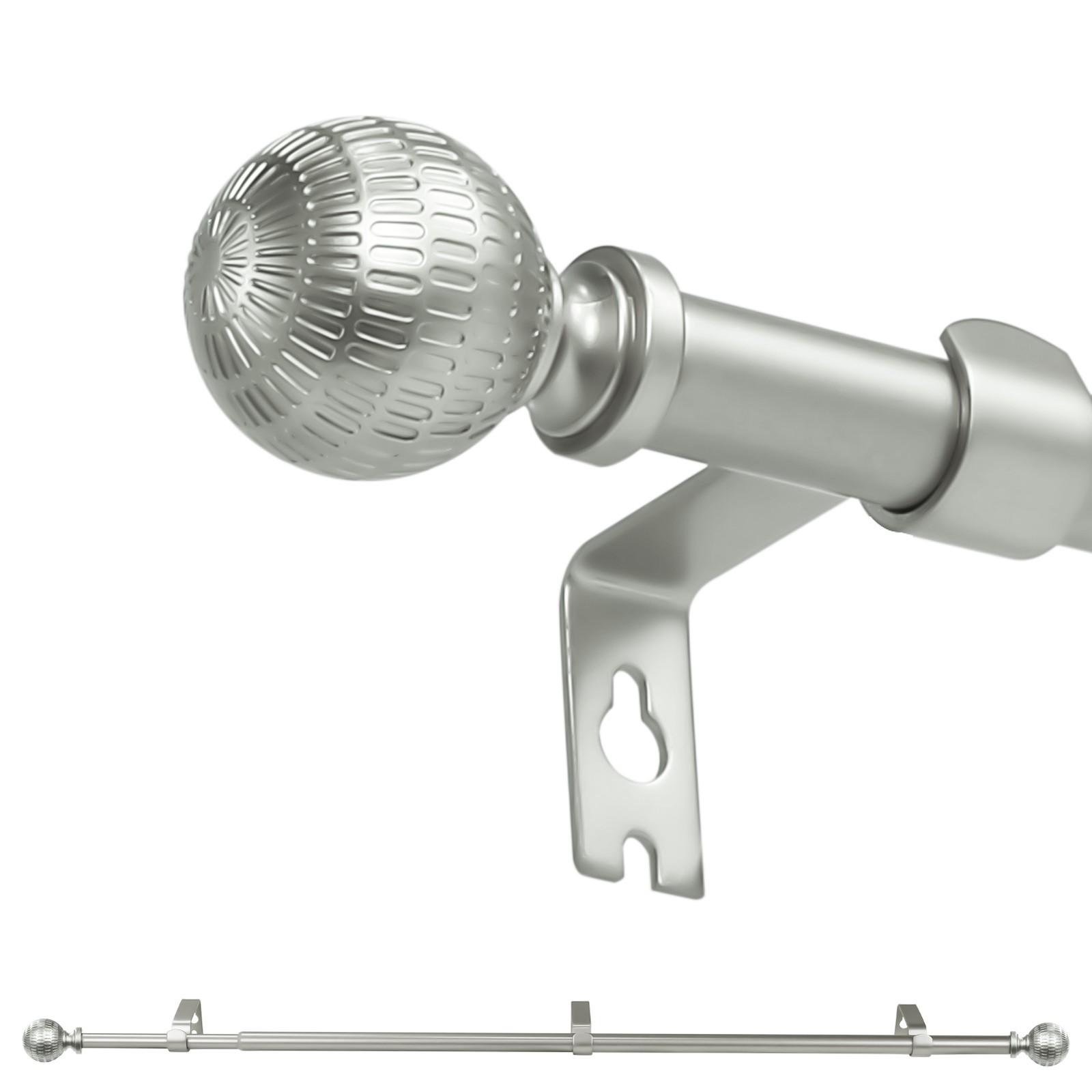 1-2Pack 5/8″ Single Telescoping Curtain Rod W/ Reticulated Ball Finial, 28″-120″