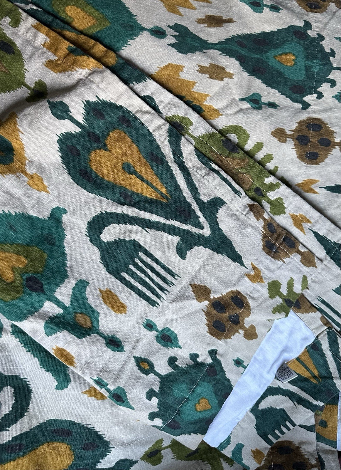 Set 2 World Market Aberdeen Aztec Ikat Green Beige Cotton Curtains 48×84