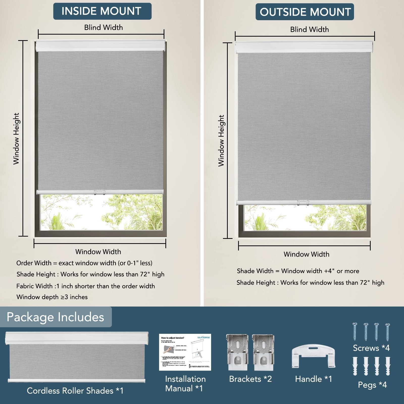 Roller Window Shades Free-Stop Cordless Blackout Blinds, Thermal Insulated Pu…