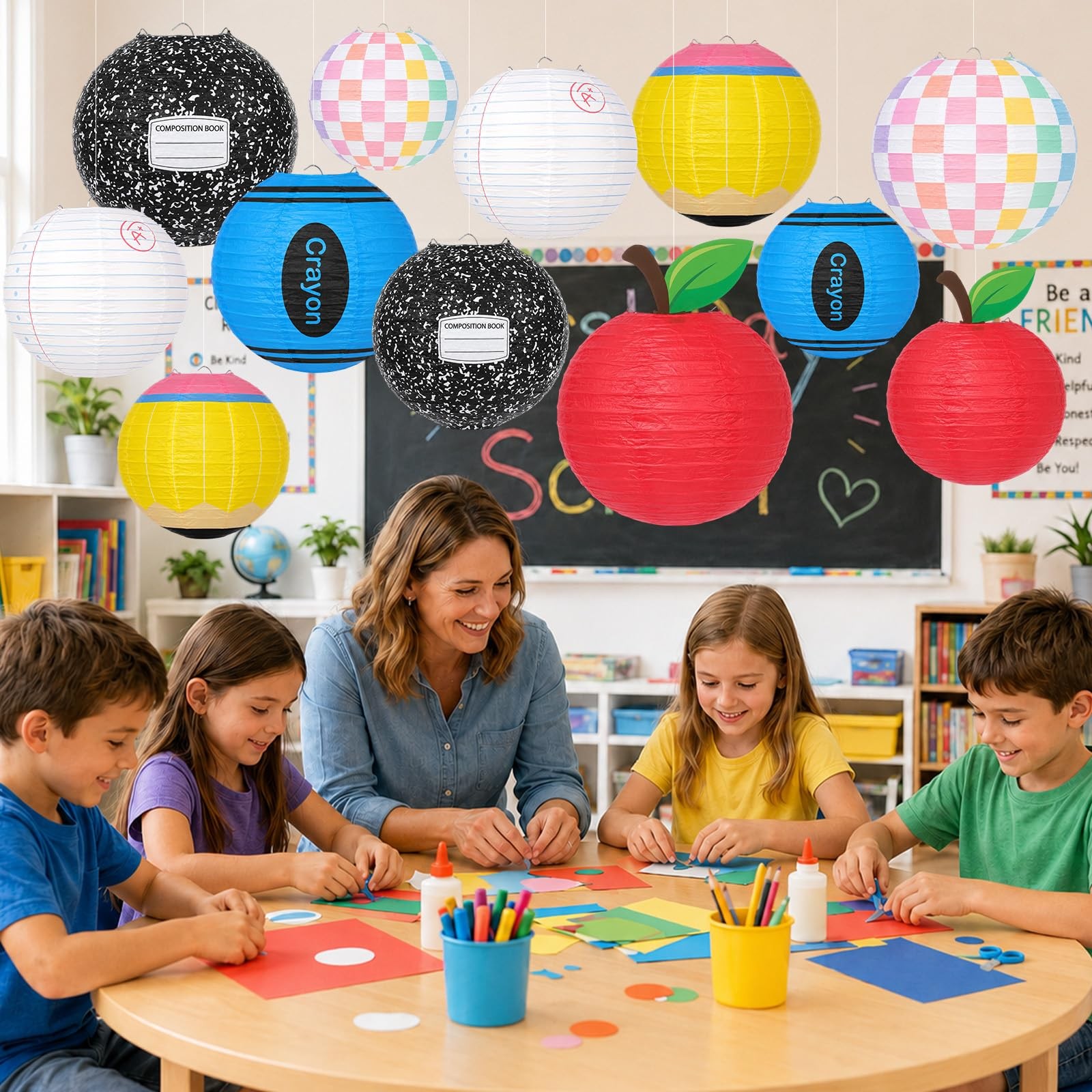 6Pcs Composition Paper Lanterns 8 Inch Composition Notebook Apple Crayon Penc…