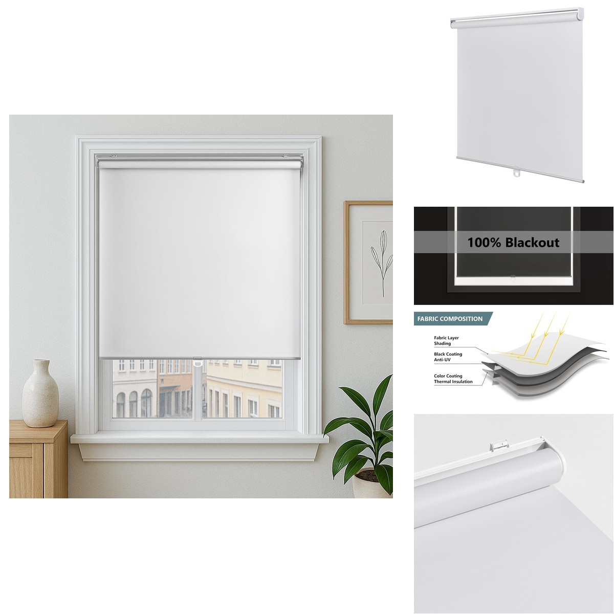Blackout Cordless Roller Shades 43″W x 72″H White