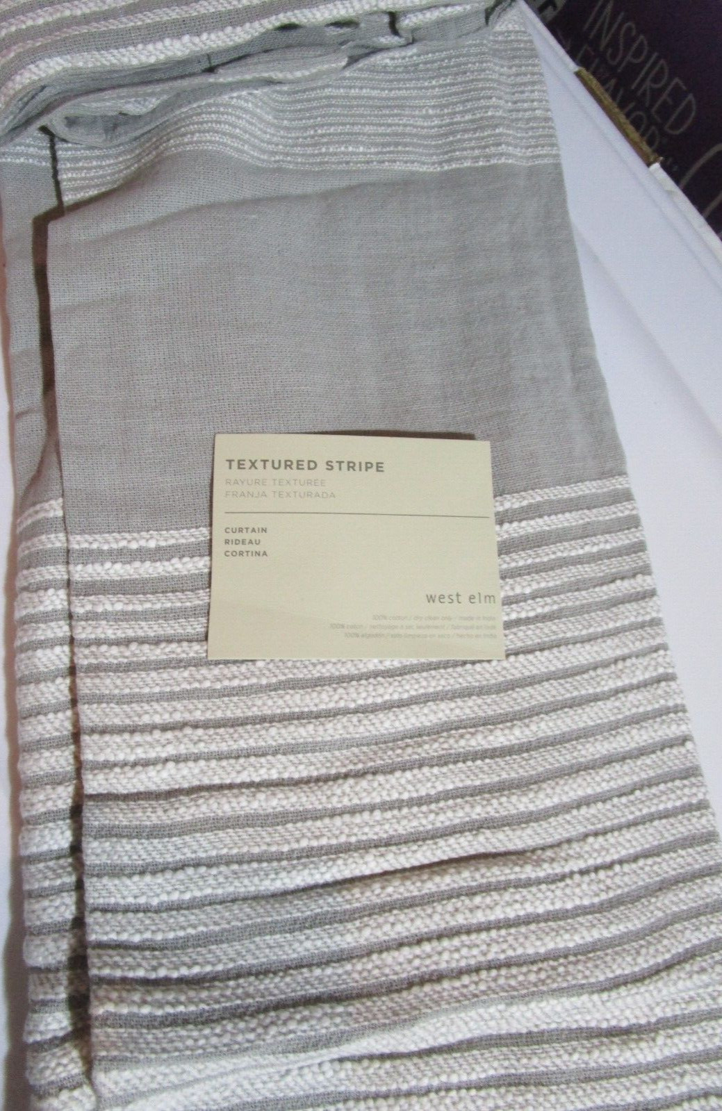 2 West Elm Textured stripe drapes platinum 48 108 curtains New w tag refolded