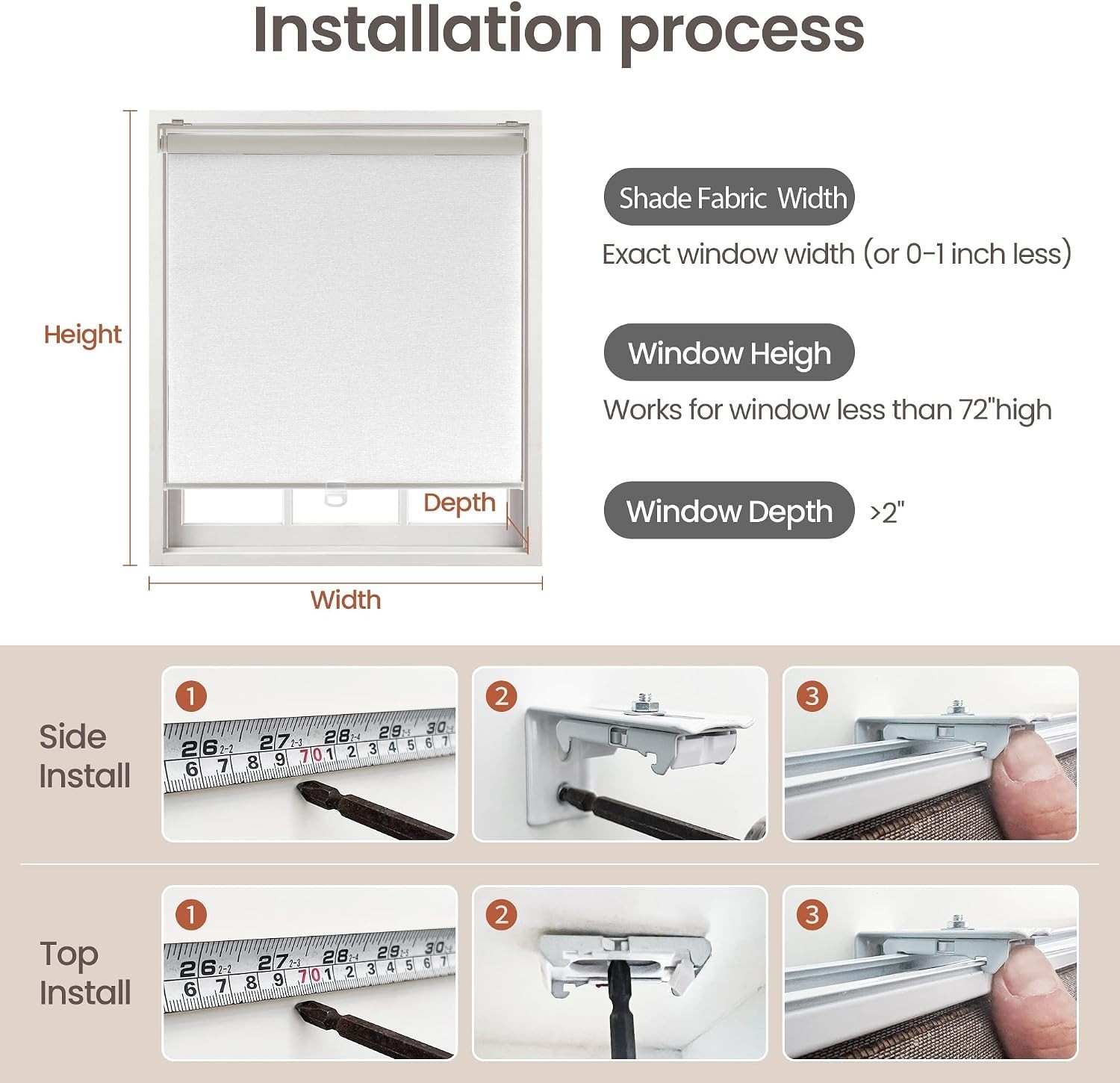 Ajadeblind Cordless Blackout Roller Shades – Jacquard Linen White,32″x72″