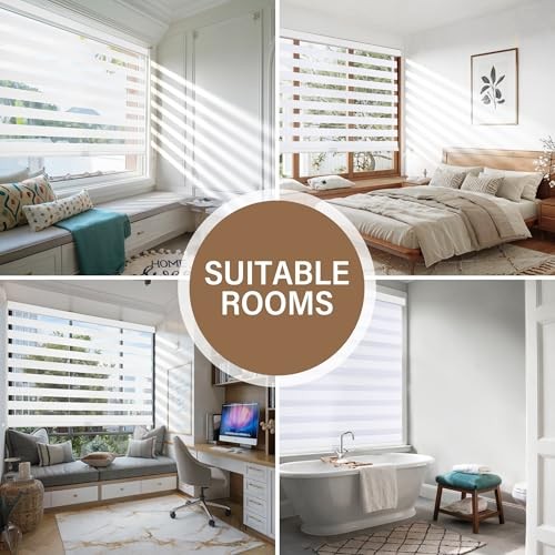 Cordless Zebra Blinds for Windows Pull Down Roller Window 34″W x 72″H White