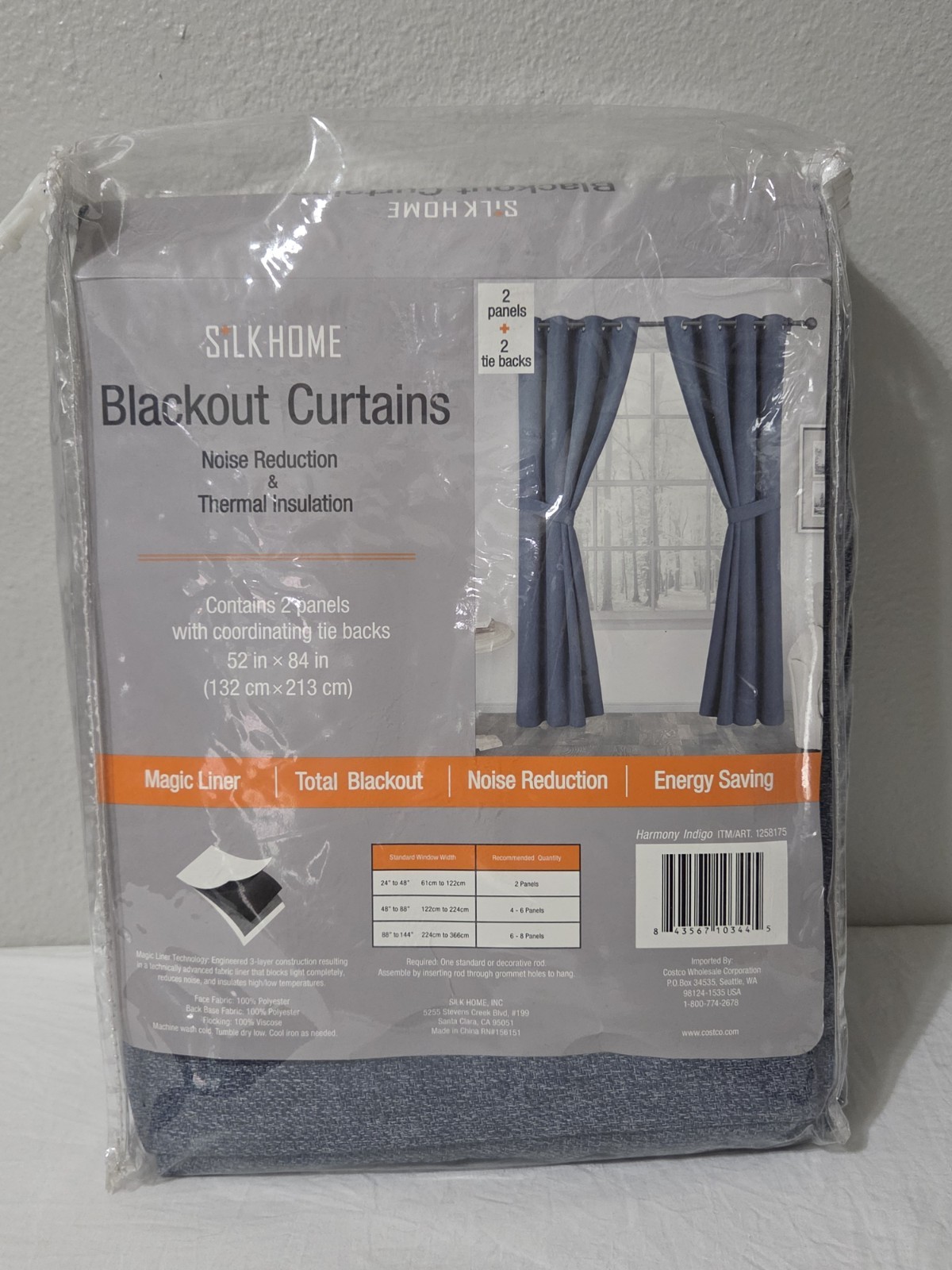 Silk Home Blackout Curtains Noise Reduction 2 Panels 52x84in Harmony Indigo Blue