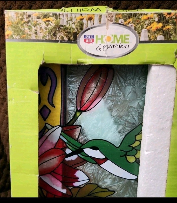 Hummingbird Stained Glass Window Panel – Hanging Art Decor Bird Floral New