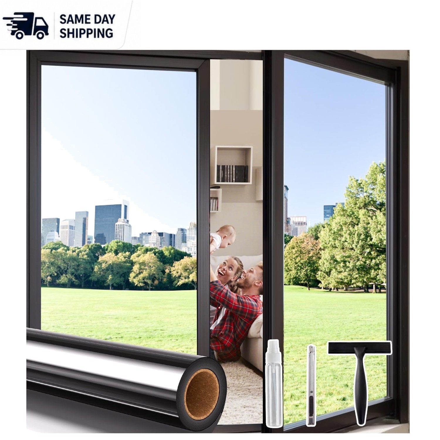 Reflective Privacy Film for Windows 17.5 x 78.7 Inch – Day/Night Protection