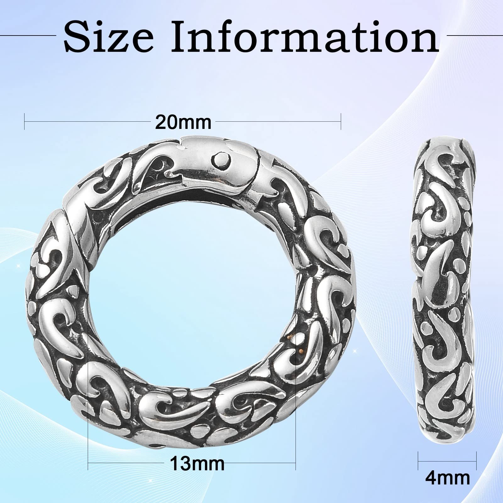 Stiesy 1 Piece 316 Surgical Stainless Steel Textured Spring Gate Rings Antiqu…
