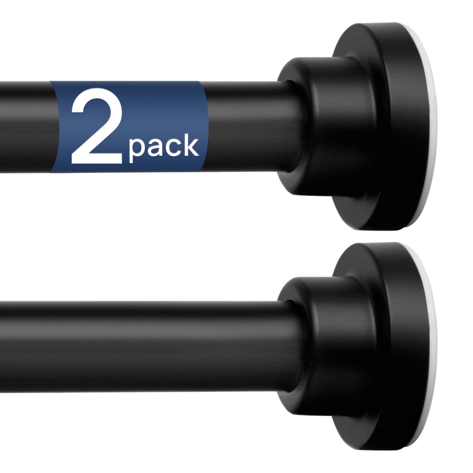 Adjustable Spring Tension Curtain Rods 32-66″ – No Drill, Matte Black, 2 Pack
