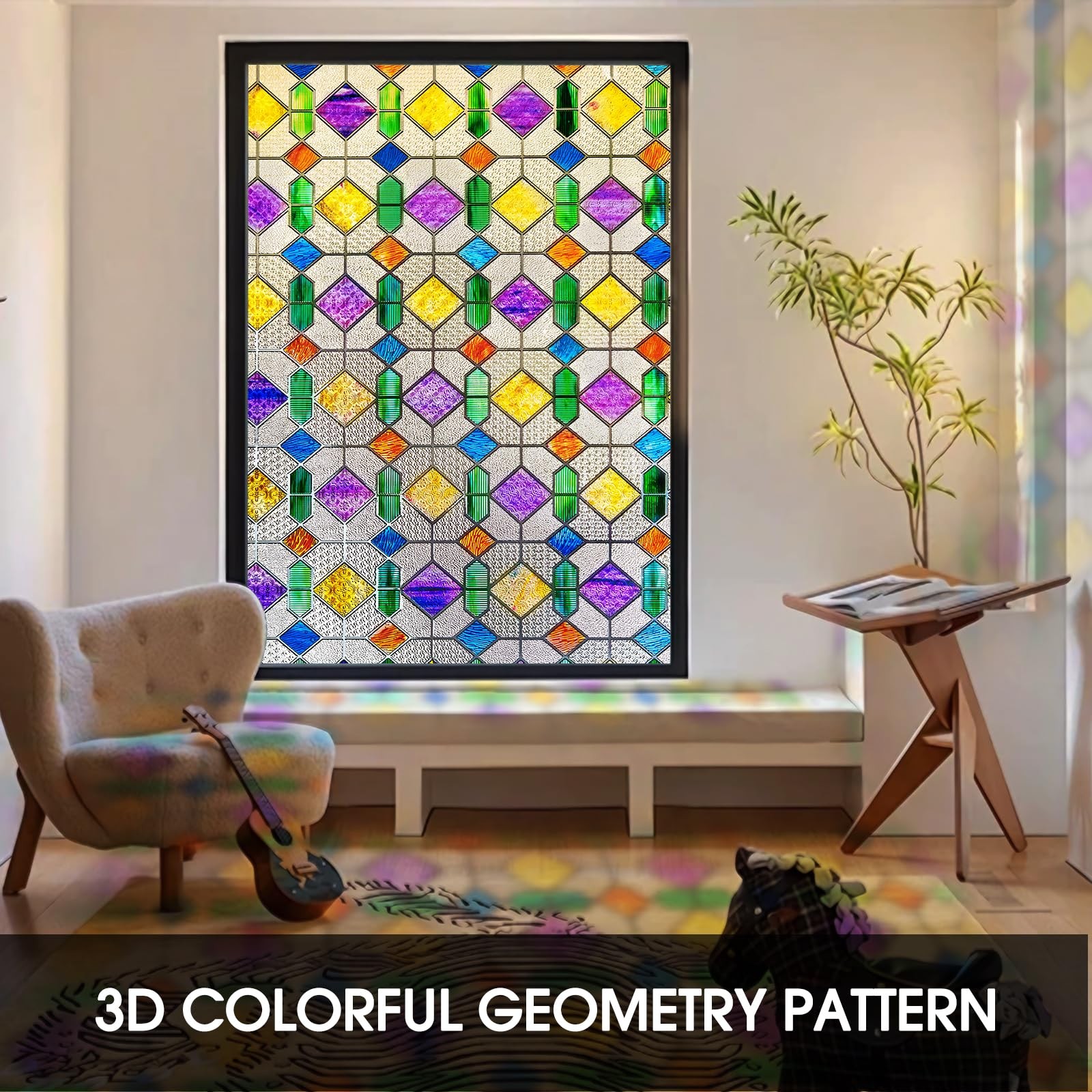 Window Privacy Film Stained Glass Rainbow 16.9 x 39.4 inch Peel and Stick