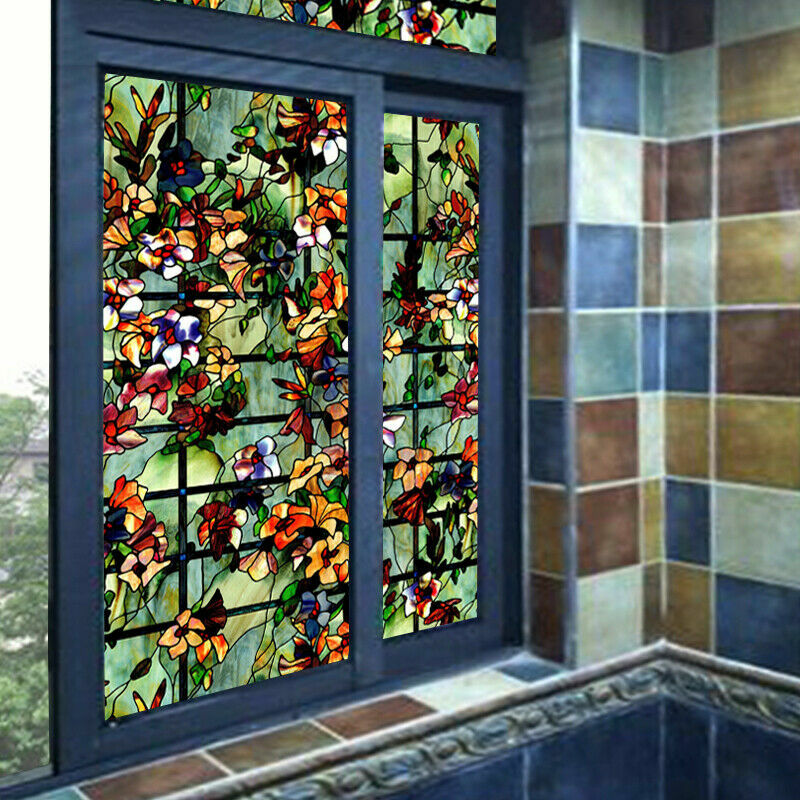 3D Static Cling Window Films Frosted Stained Camellia Glass Sticker Modern Decor
