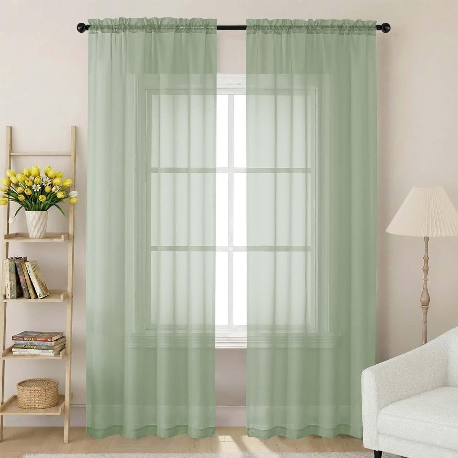 Sage Green Sheer Curtains 84 Inches Long 2 Panels Light Filtering Bedroom Living
