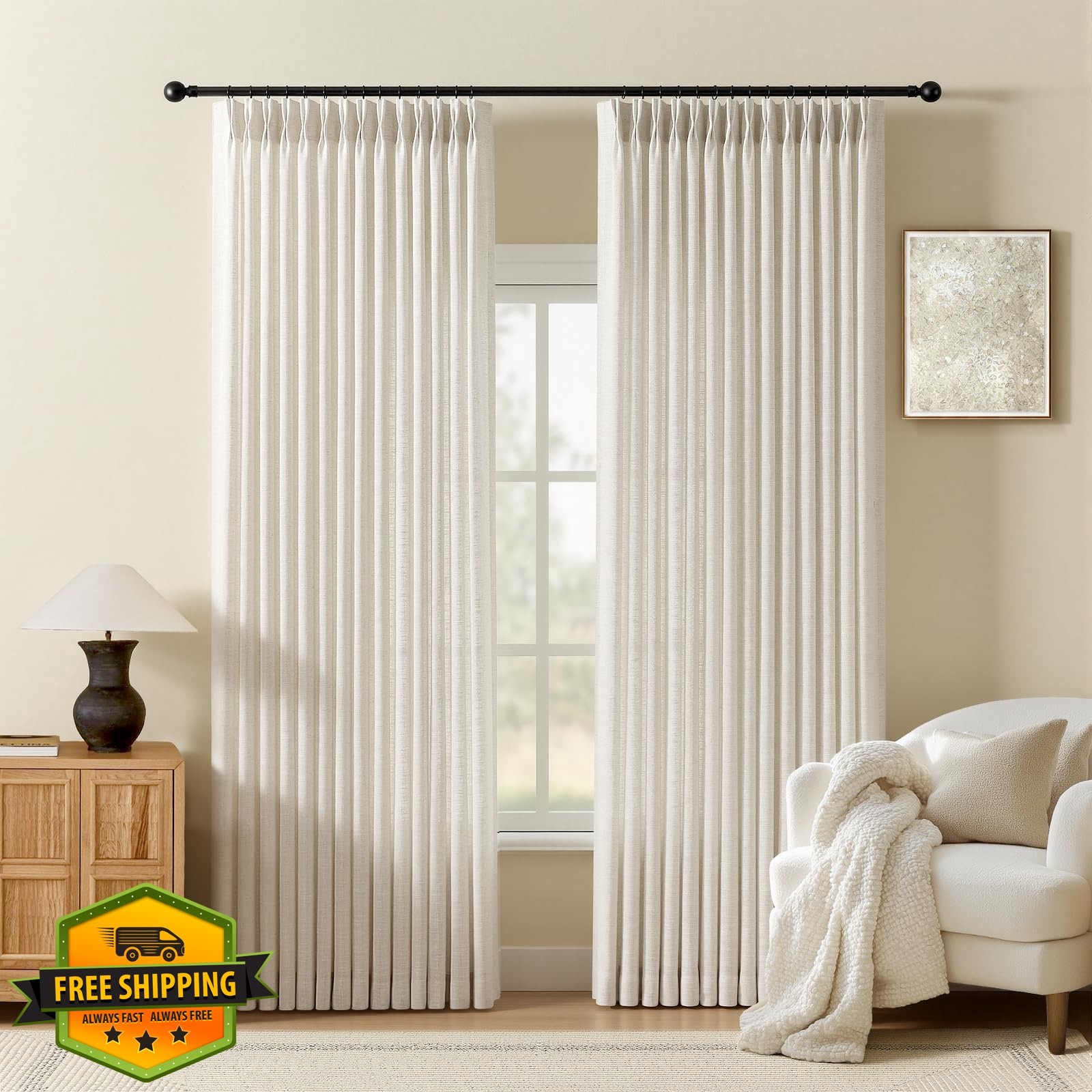 AUSSPVOCT Beige White 70×84 Pinch Pleat Curtains 1 Panel