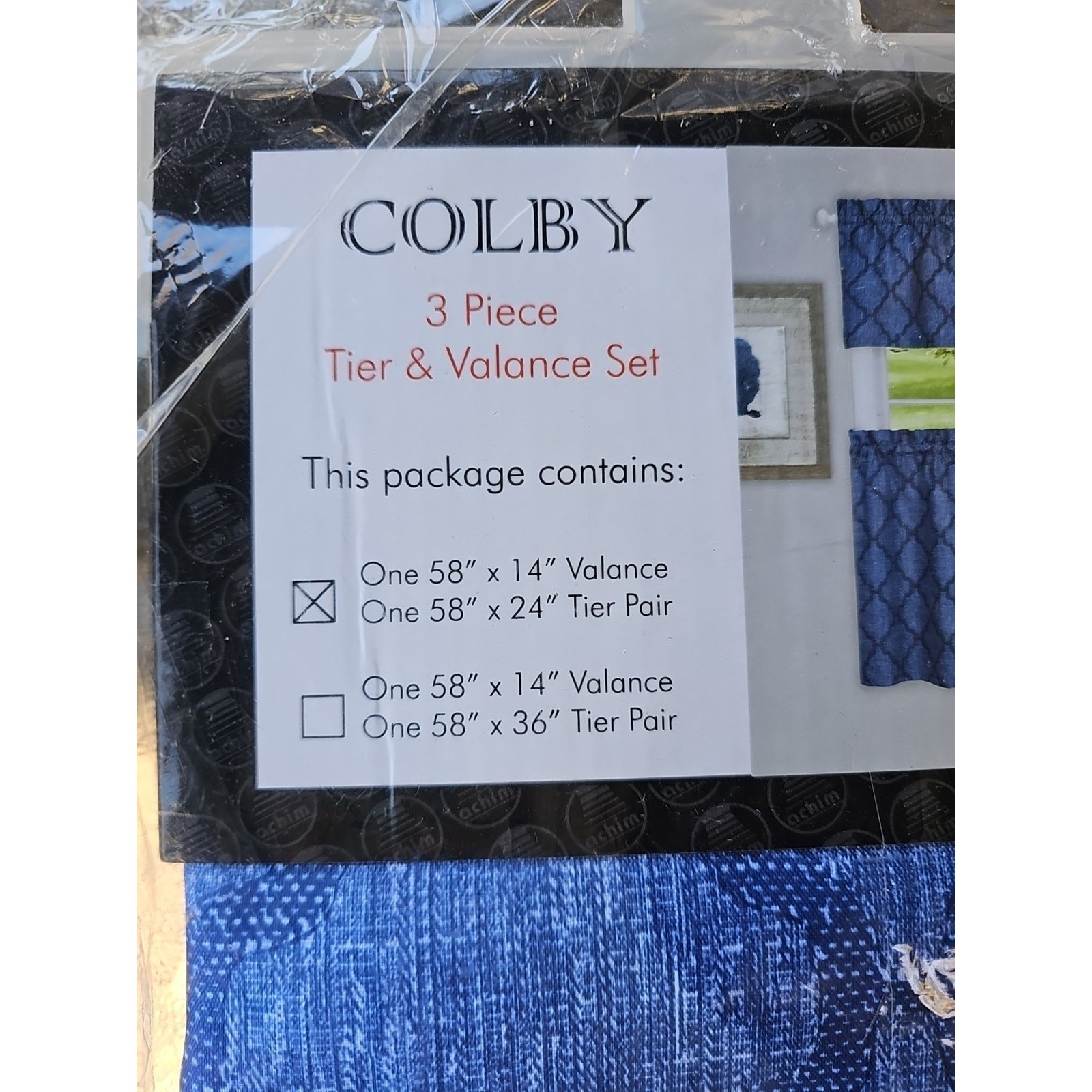 Colby 3-Piece Tier Pair & Valance Set Blue 2 Sets Country Kitchen Dinning Retro