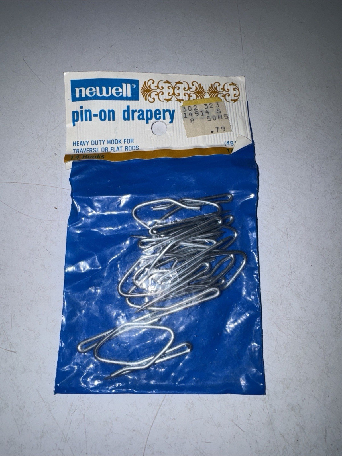 (14) Vintage Newell Steel Pin-on Drapery Curtain Hooks 14914 NEW