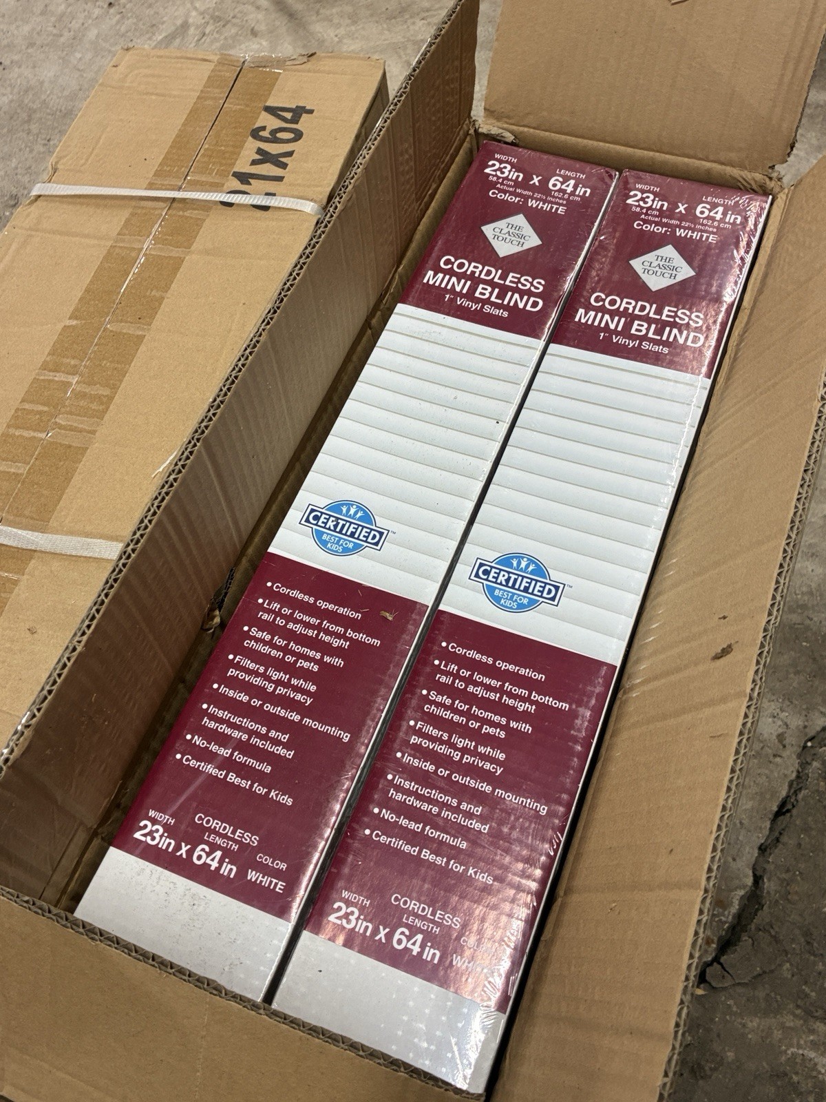 12 Count Of 1″ Vinyl White Cordless Window Blinds 23in x 64in