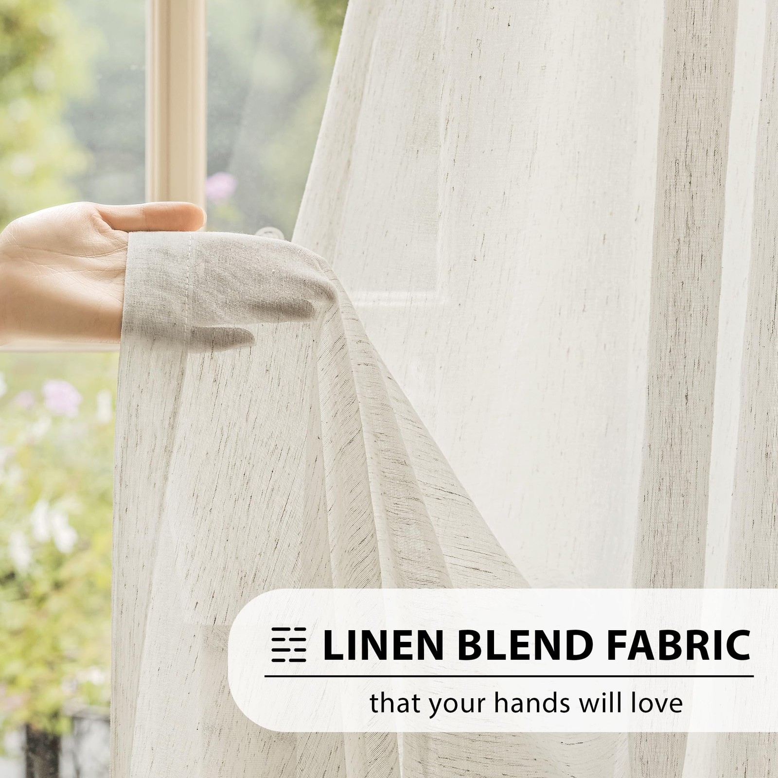 FMFUNCTEX Linen Sheer Sliding Door Curtains 84″ L x 100″ W – Beige Bedroom