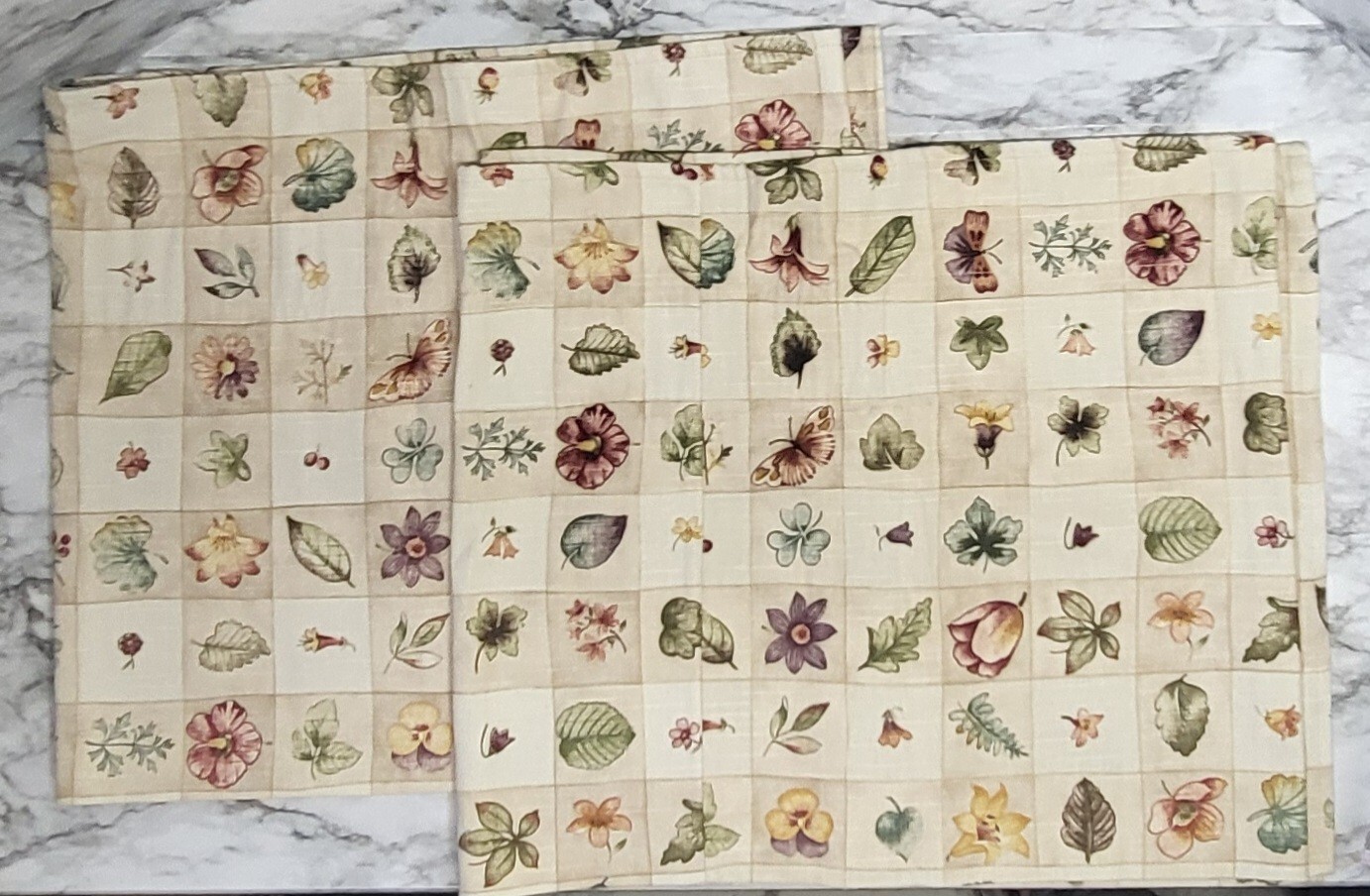 Waverly Home Valances. Set of 2. Pastoral Plaid. Beige. Flowers. Leaves….