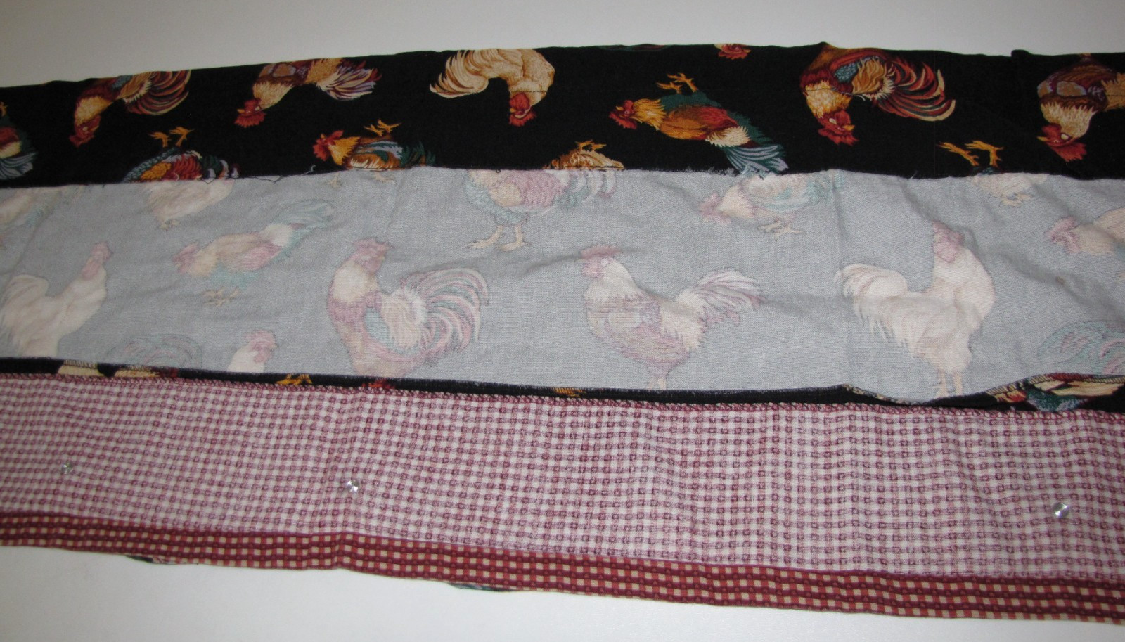 Colorful Rooster Black-Background Print Kitchen Valance Farmhouse Country 49″X17