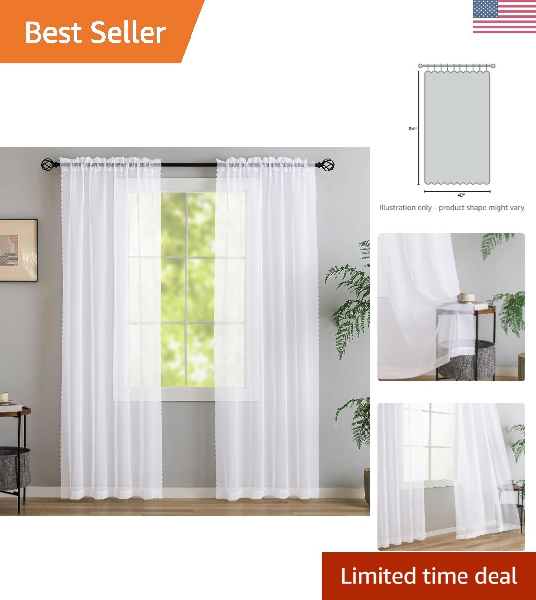White Sheer Curtains 84 inch Length 2 Panels Set, Airy Soft-Touching Rod Pock…
