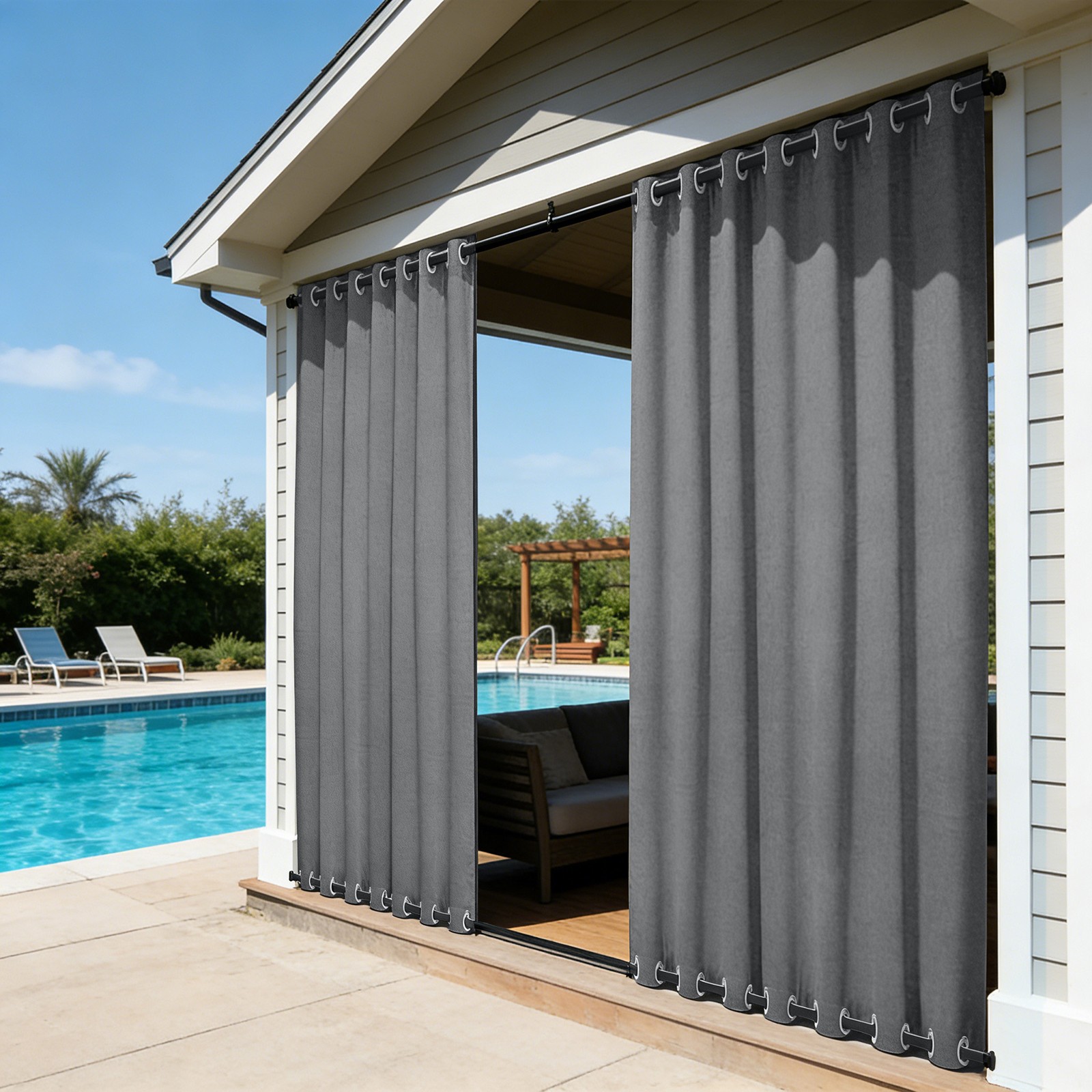 Outdoor Curtains for Patio Waterproof & Windproof Cordless Extra Wide Drapes