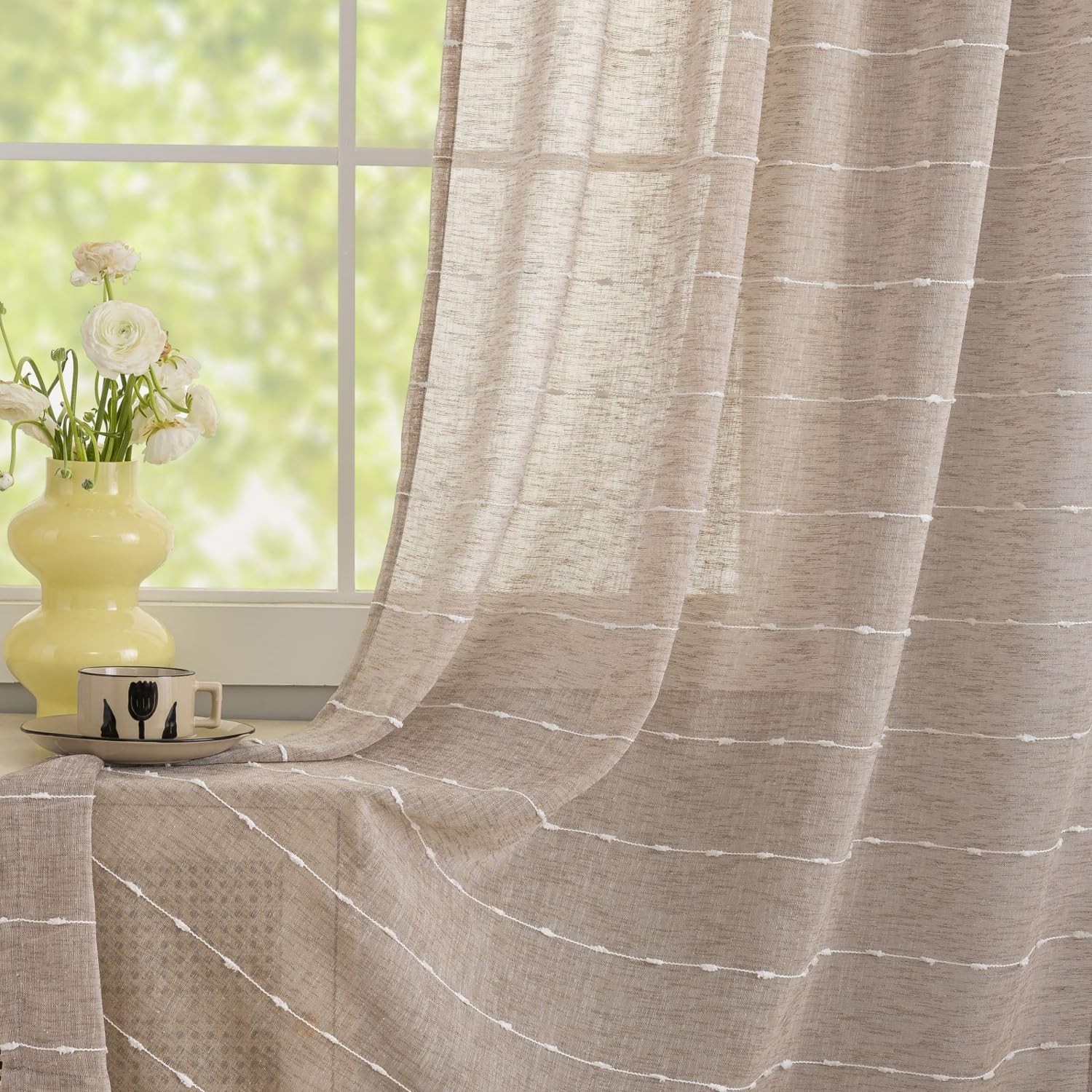 YJ YANJUN Viral Curtains 84 Inches Long for Living Room 2 Panels Boho Embroid…