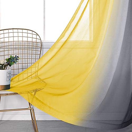 Kitchen Curtains Grey and Lemon Yellow Summer Decor Ombre 50×45 Yellow and Gray