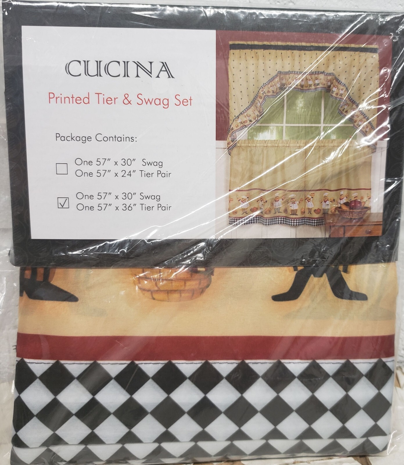 Kitchen Curtains Set: 2 Tiers (57″x36″) & Swag (57″x30″) CUCINA FAT CHEF, Achim