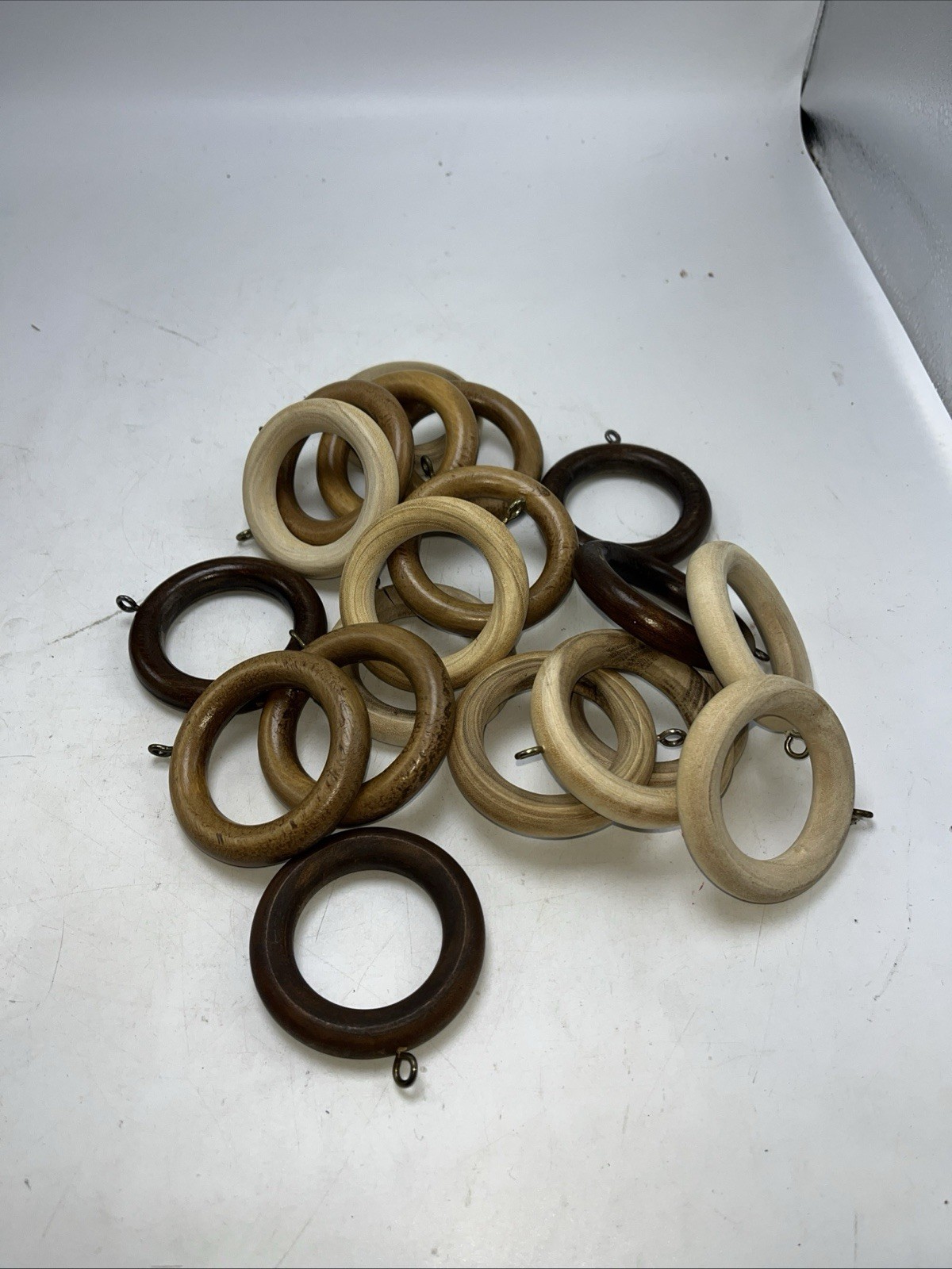 Vtg Brown Wooden Drapery Curtain Rings With Eyes Lot of 19 Assorted- 2 1/2”