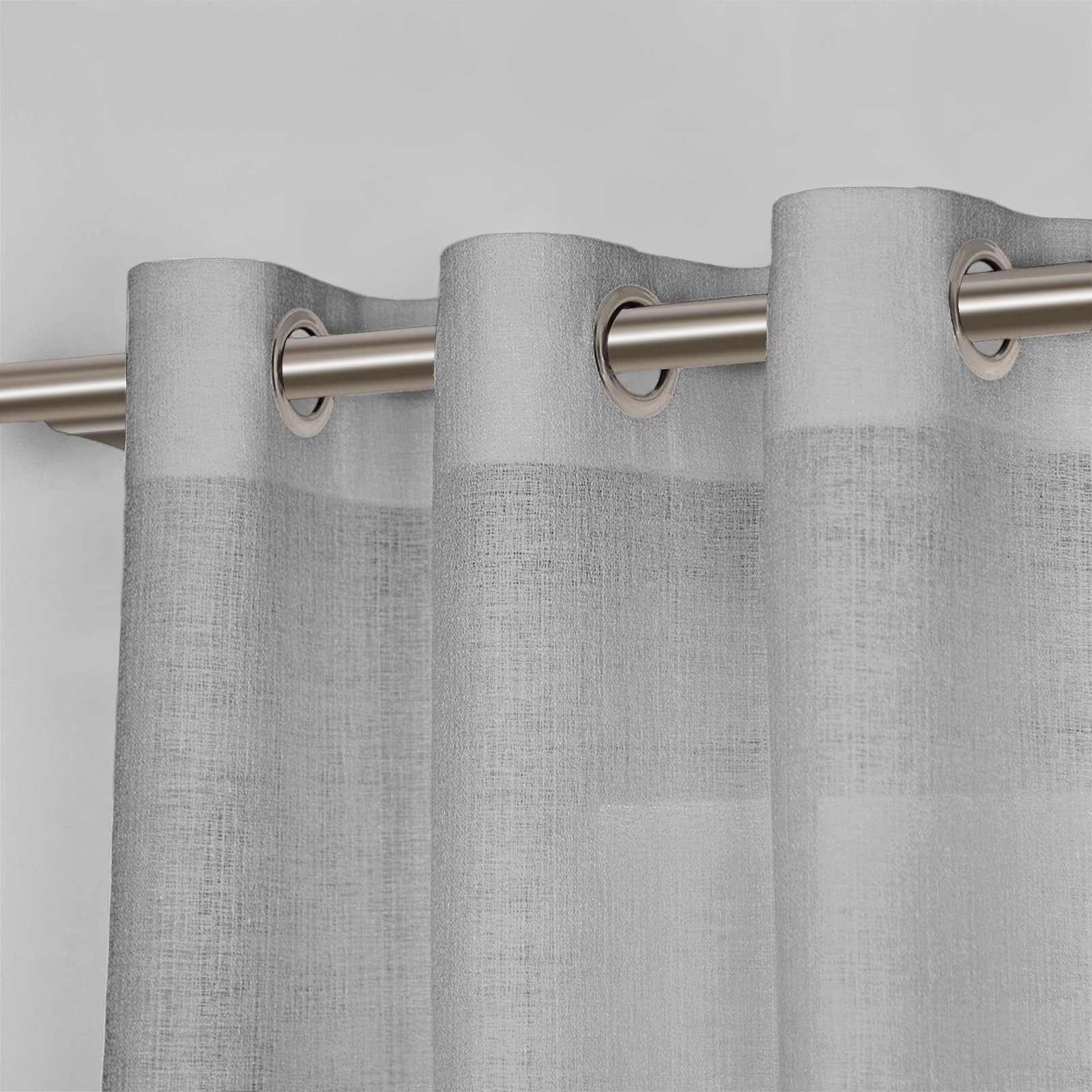 Gray Semi Sheer Curtains 84 Inches Long for Living Room, Bedroom Linen Look W…