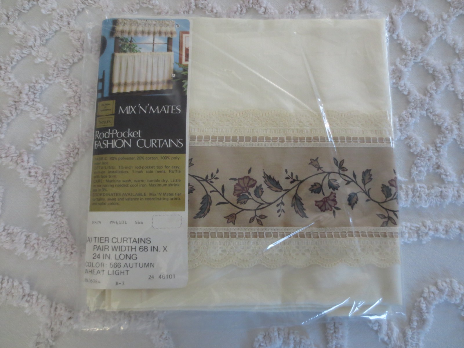 NIP Vtg. PAIR Sears AUTUMN WHEAT LIGHT TIER CURTAINS – Pair Width 68″ x 24″ Long
