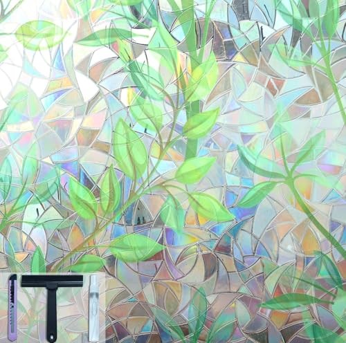 Rainbow Window Privacy Film with Installation 35.4 x 78.7 Inch Leaf Rainbow