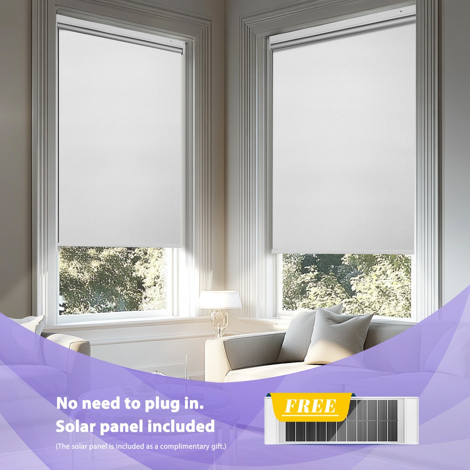 Motorized Roller Blinds with Remote Control【Solar Panel Included】 total blackout