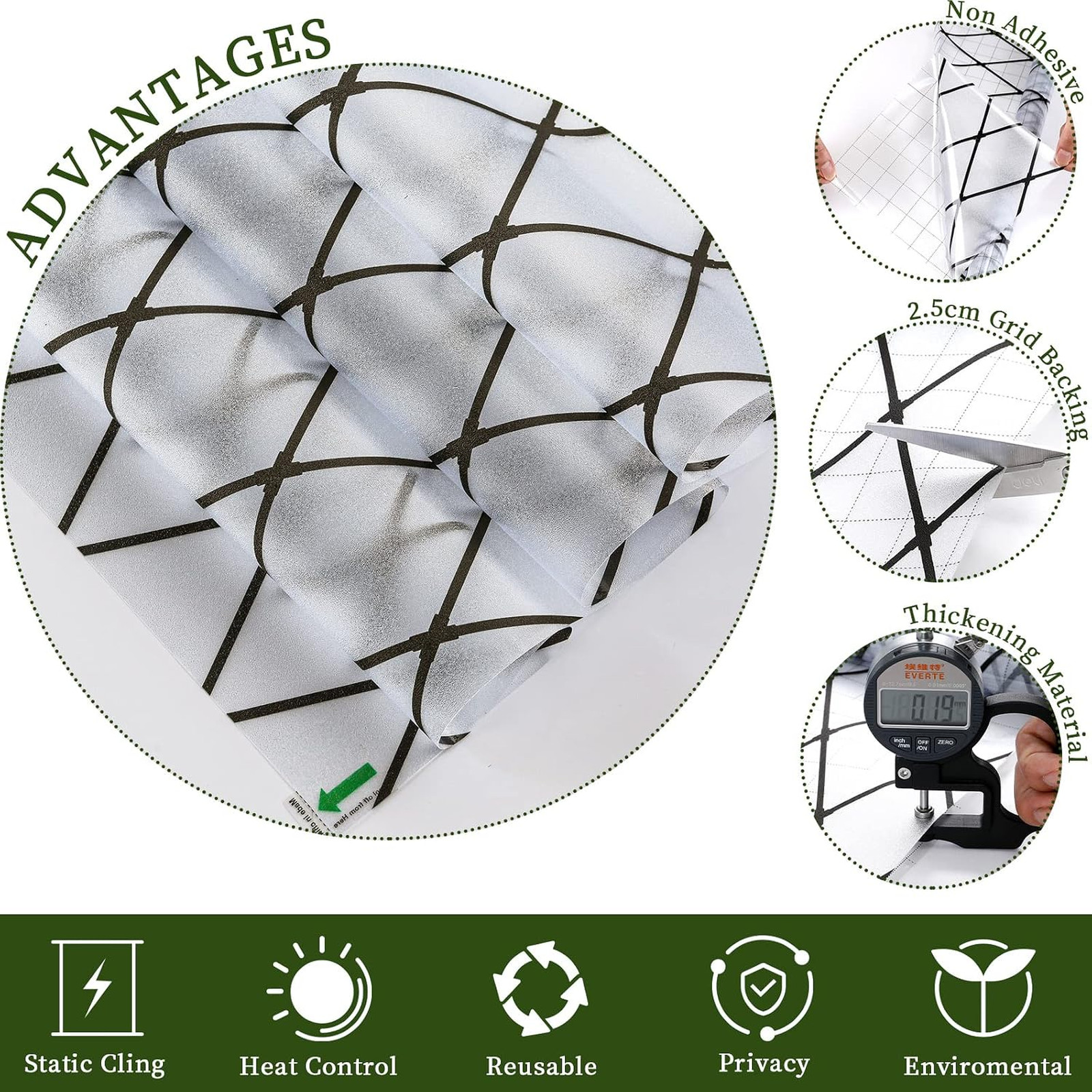 Frosted Black Lattice Window Film Static Cling Privacy Decorative Glass Vinyl