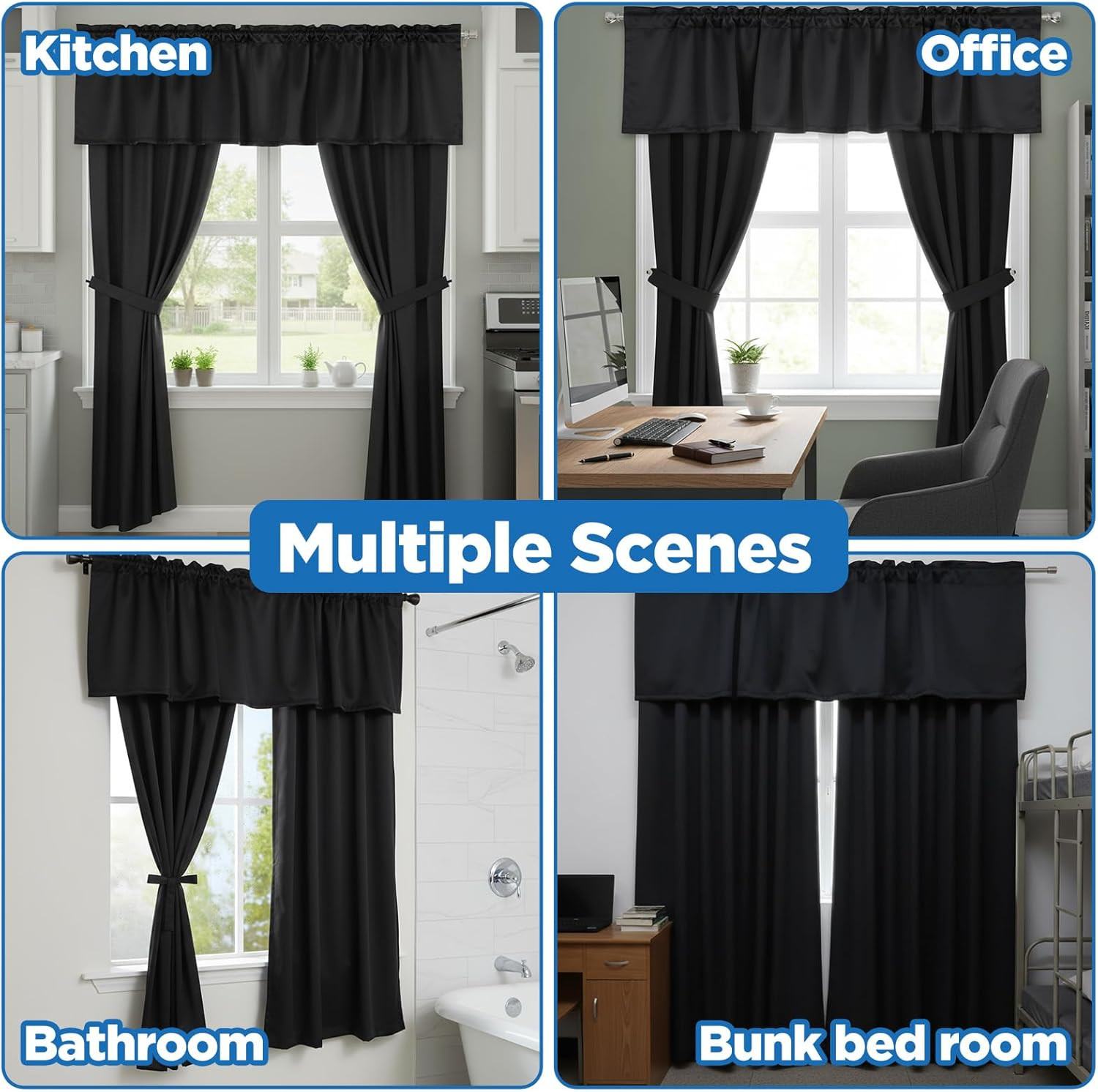 4 Pcs Black Valance for Windows, 52”X18” Black Basement Window Curtains, Small B