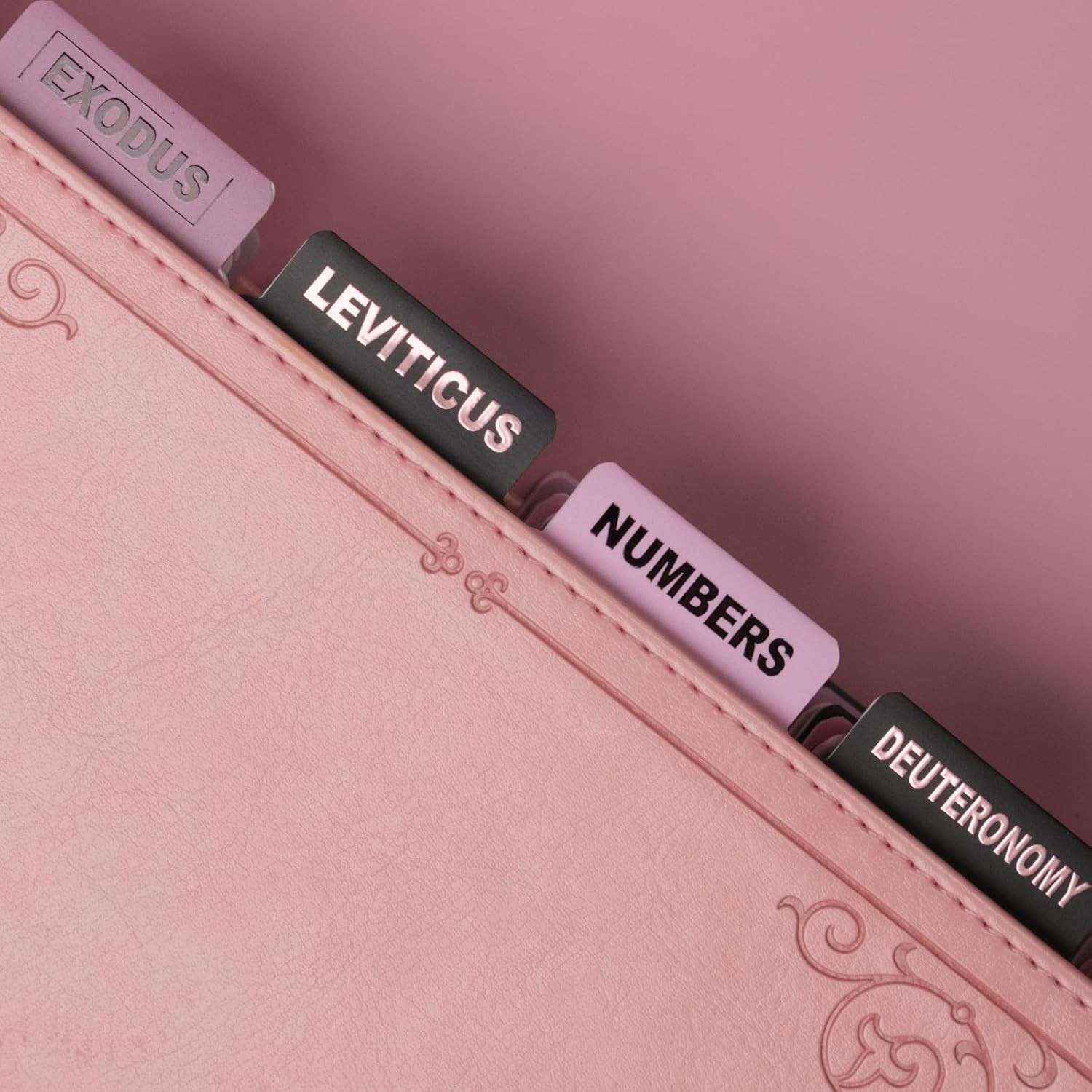 UPAFEXXI-Laminated Bible Tabs (Pink and Black Foil Embossed Lettering), Pink1