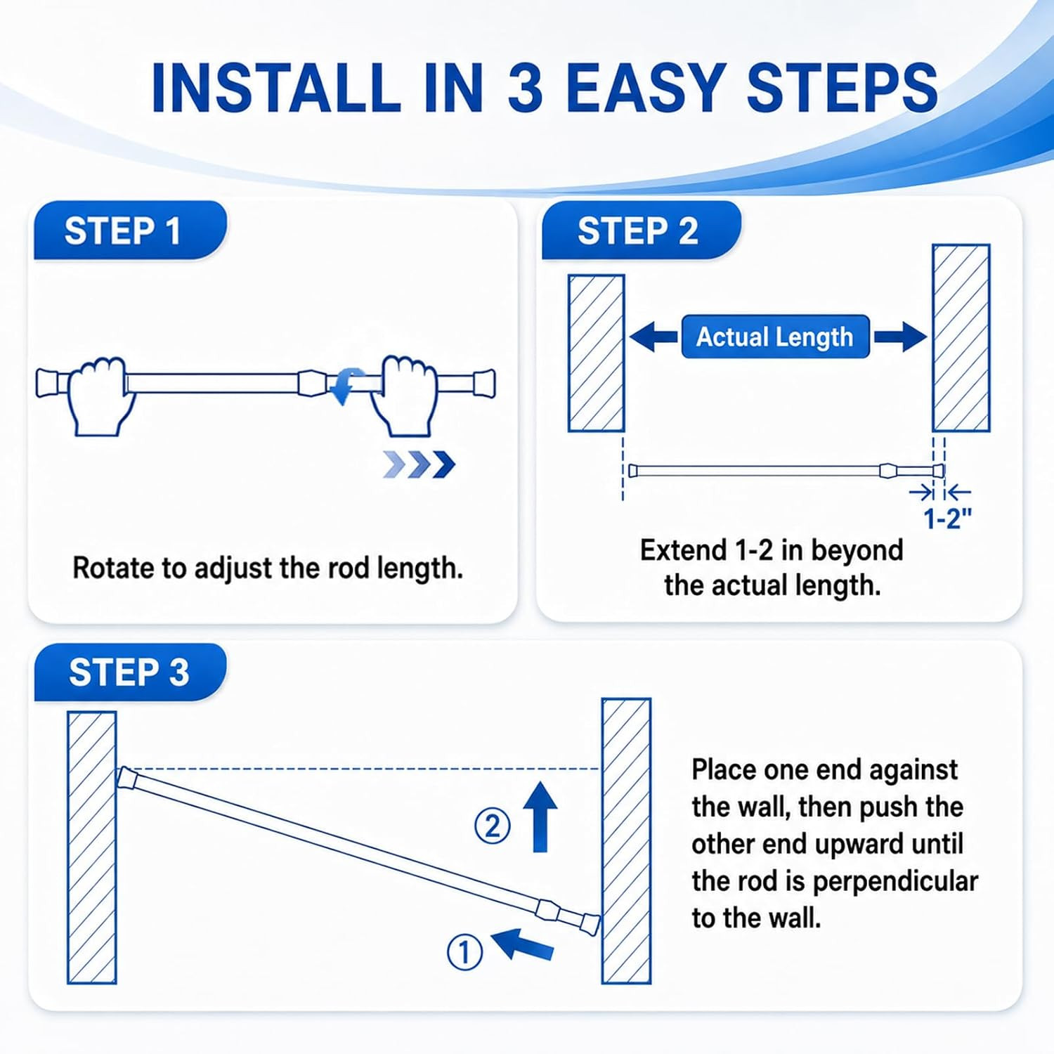 2 Pack Tension Curtain Rod 28-48 Inch, Small Short Adjustable Extendable Spring