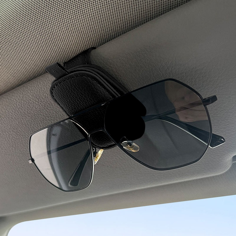 Jeep Wrangler Rectangle Black Leather Magnetic Sunglass Sun Visor Holder