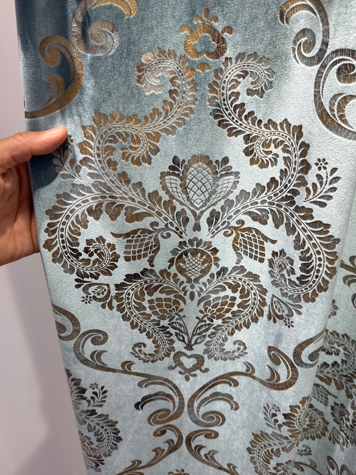 velvet cloth Retro European blue embroidery bronzing valance curtain tulle M1937