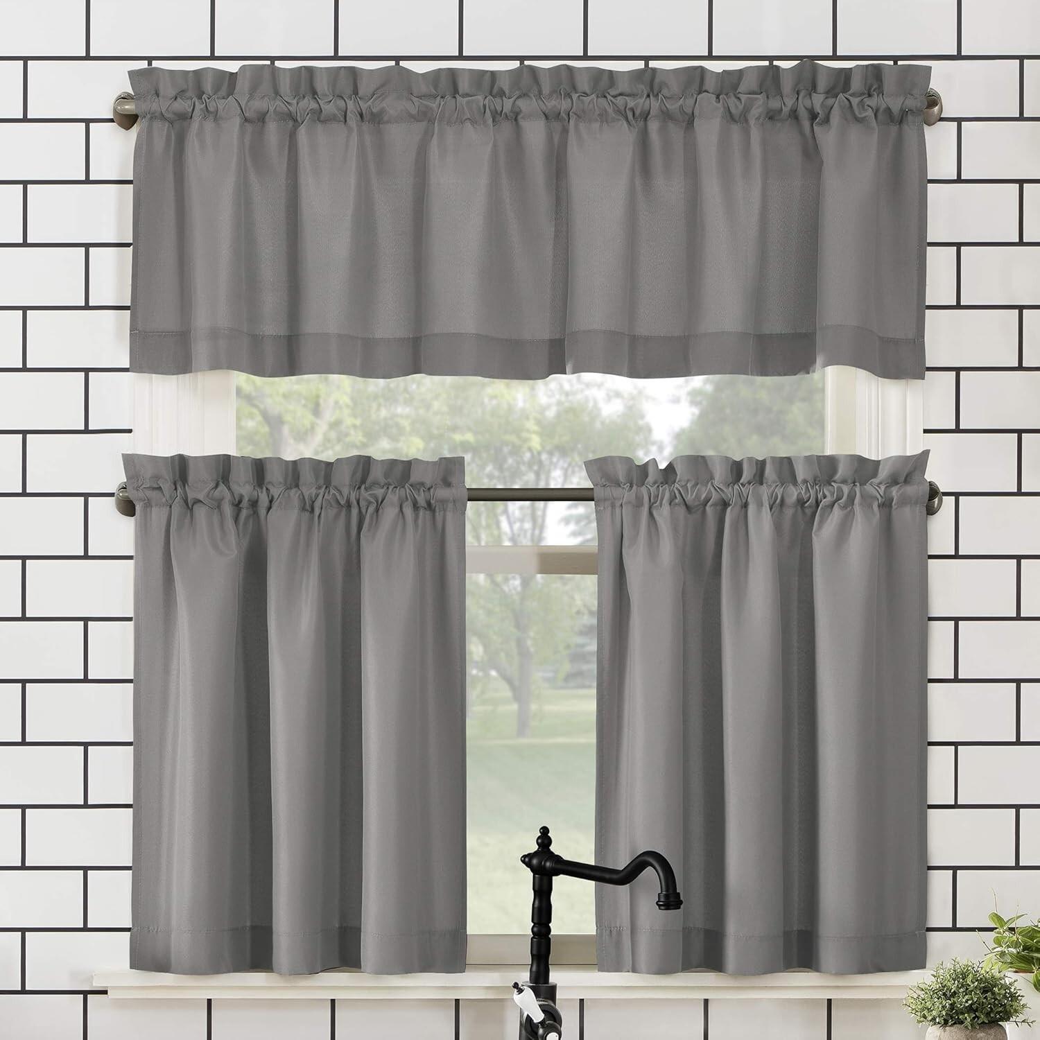 No. 918 Martine ~ Semi-Sheer ~ Rod Pocket ~ Valance ~ Tiers ~ SOLID GRAY