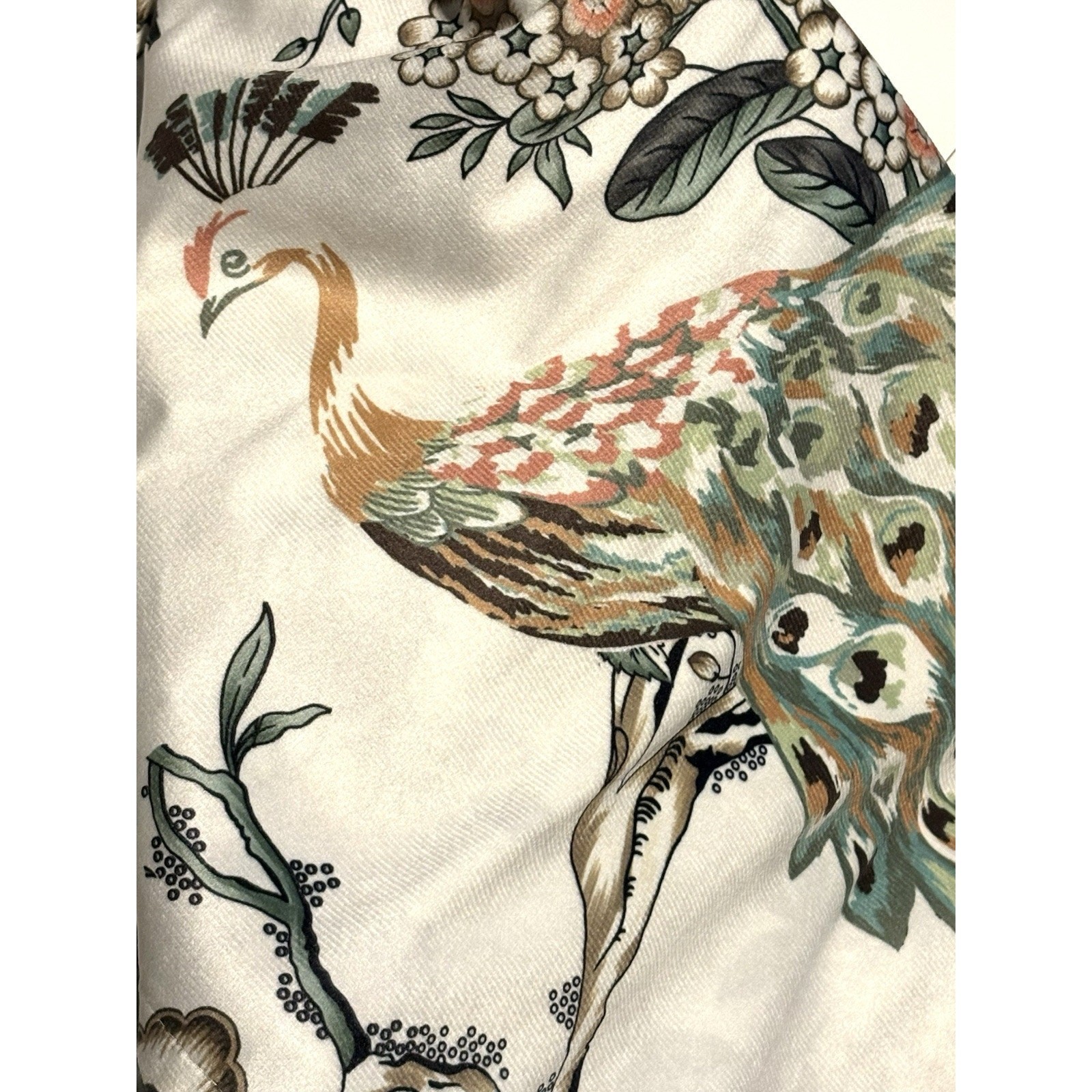 Callisto Home Peacock Bird Window Curtains Panels 38 X 96” Set Pair Ivory Drapes