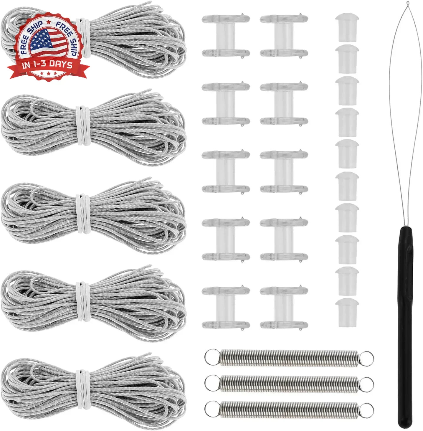 RV Pleated Shade Repair Kit Includes Five 20 FT Cords, Ten Cord Retainers, Ten C