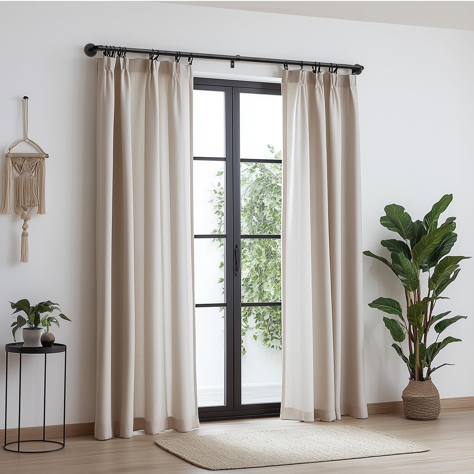 Zeerobee 1 Inch Industrial Wrap Around Curtain Rods, 72″ to 144″, Black