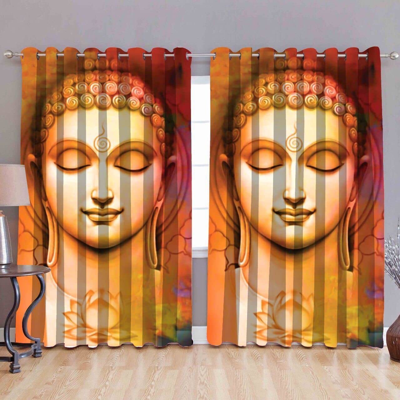 Polyster 3D Digital Buddha Printed Window Curtain 4 x 5 Feet set of 2 pcs