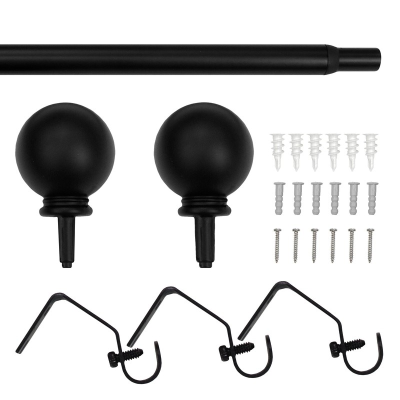 1/2 Inch Ball Curtain Rod Set Adjustable 48 to 84 Inch Steel Hardware Included
