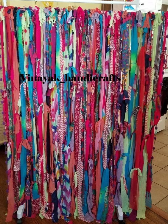 100 Strands, Bohemian gypsy rag Window Bohemian Valance Indian Backdrop curtains